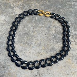 NAPIER navy enamel gold short chunky chain necklace